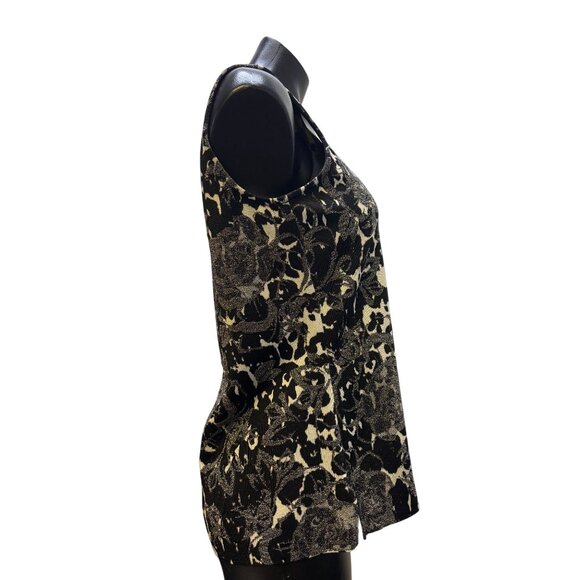 St. John Black & Silver Floral Print Sweater Set Size 10/L 2p - Picture 7 of 13